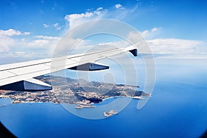 View from the window of an airplane on ibiza