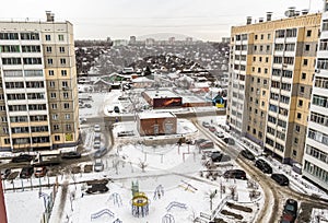 The view from the window of an apartment building