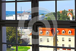 The view from the window in Bratislava castle, Bratislava, Slovakia. View of Slovak parliament left