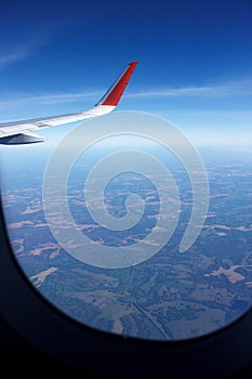 view from window of flying plane
