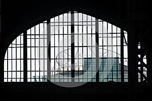 View through a window in the hamburger main station to the roof