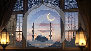 View through a window with intricate designs photo