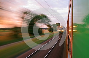 View from the window of moving train