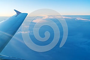 The view from the window of the plane on the wing