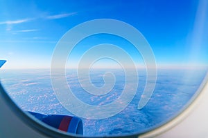 The view from the window of the plane on the wing