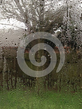 View through window during rain shower