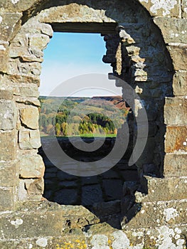 View through a window of the ruins of Skelton Tower