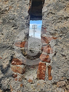 view from the window in the stone wall of the TV tower