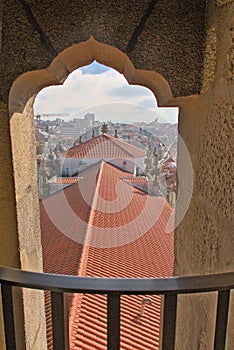View from a window in the tower to the roof of the Church of Saint Ildefonso , Porto