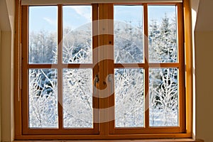 View through a window, winter time