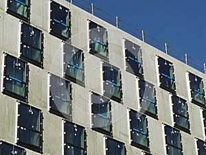 View of windows and concrete on a building under construction