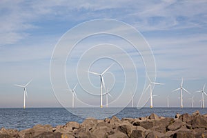 View of windpark in the Dutch Noordoostpolder, Flevoland