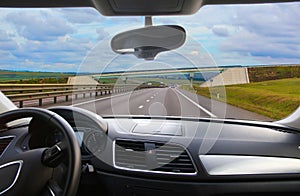 View from the windshield of a car