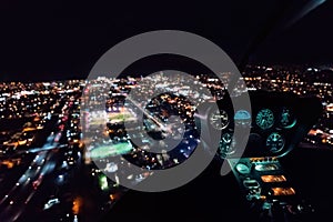 View through the windshield of a helicopter above LA