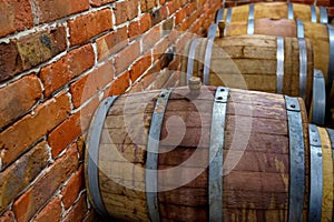 View of wine barrels in wine-vaults in order