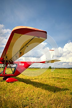 View of a wing of the ultralight plane