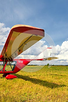 View of a wing of the ultralight plane