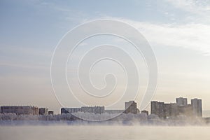 View of the winter city of Krasnoyarsk from the park photo