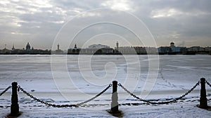 View of the winter embankments of the Neva River photo