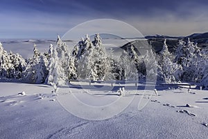 A view of a winter landscape from the top of Radhost Mountain