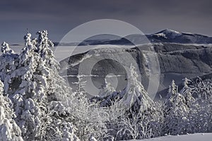 A view of a winter landscape from the top of Radhost Mountain