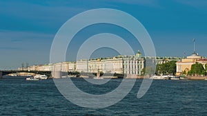 View Winter Palace in Saint Petersburg from Neva river.