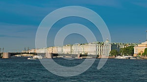 View Winter Palace in Saint Petersburg from Neva river. Russia