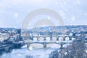 View of winter Prague with the Charles Bridge, Czech Republic