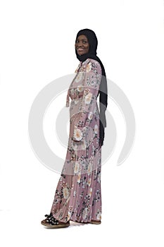 view of a woman standing on white background