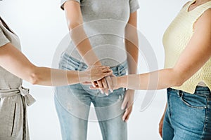 View of women`s hands put together