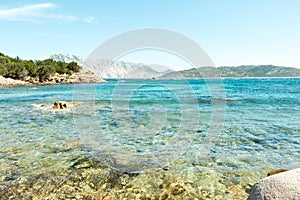 A view of a wonderful beach Sardinia, Italy. the beautiful nature of the Mediterranean, clear blue water.