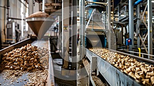 View of wood pellet processing in an industrial facility photo