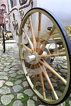 View of wooden carriage wheel