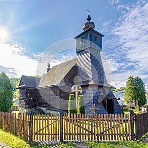 View at the Wooden Church of Immaculate Conception of the Blessed Virgin Mary in Hranicne, Slovakia