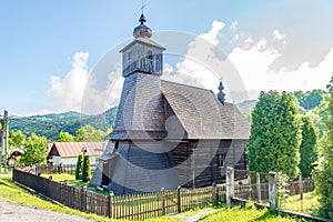 View at the Wooden Church of Immaculate Conception of the Blessed Virgin Mary in Hranicne, Slovakia