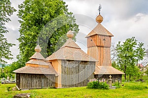 View at the Wooden church of Protection of the Blessed Virgin in Jedlinka, Slovakia