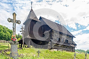 View at the Wooden church of Saint Luke Evangelist in Brezany village - Slovakia