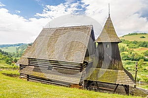 View at the Wooden church of Saint Luke Evangelist in Brezany village - Slovakia