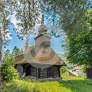 View at the Wooden Church of Saint Michael Archangel in Inovce village - Slovakia