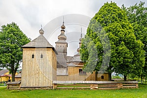 View at the Wooden Church of Saint Michael Archangel in village Ladomirova, Slovakia