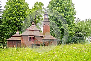 View at the Wooden Church of Saint Michael Archangel in village Semetkovce, Slovakia