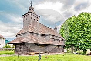 View at the Wooden Church of Saint Michael Archangel in village Ulicske Krive, Slovakia