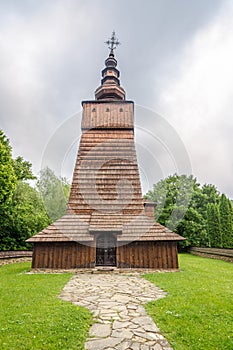 View at the Wooden Church of St.Paraskeva in village Potoky, Slovakia