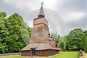 View at the Wooden Church of St.Paraskeva in village Potoky, Slovakia