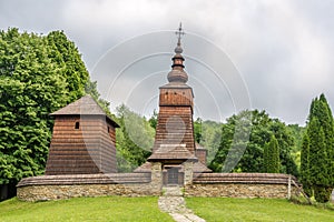 View at the Wooden Church of St.Paraskeva in village Potoky, Slovakia