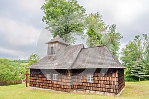 View at the Wooden church of St.Paraskeva in Vysna Polianka, Slovakia