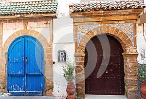 View of wooden doors, Essaouira, Morocco