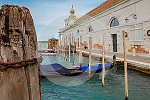 View of wooden pile stilt and rchitecture of Venice from Grand Canal, Venice, Italy