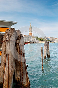 View of wooden pile stilt and rchitecture of Venice from Grand Canal, Venice, Italy photo