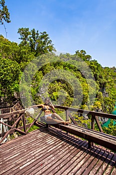 View wooden platform near the blue lagoon in